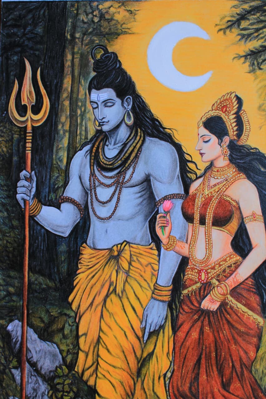 Color Pencils Shiv Parvati Colored Sketch by Minal's Art Studio