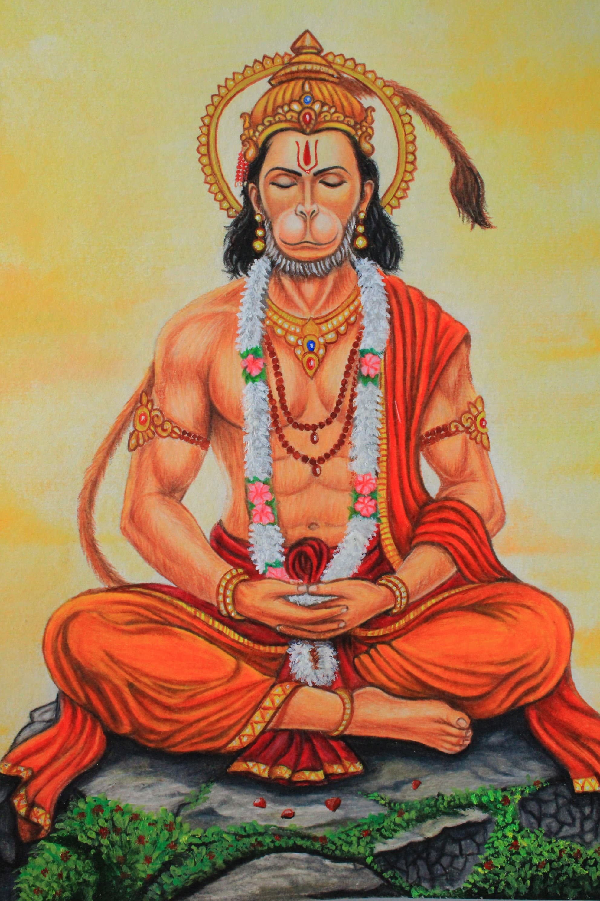 Color Pencil Hanuman Ji Colored Sketch by Minal's Art Studio