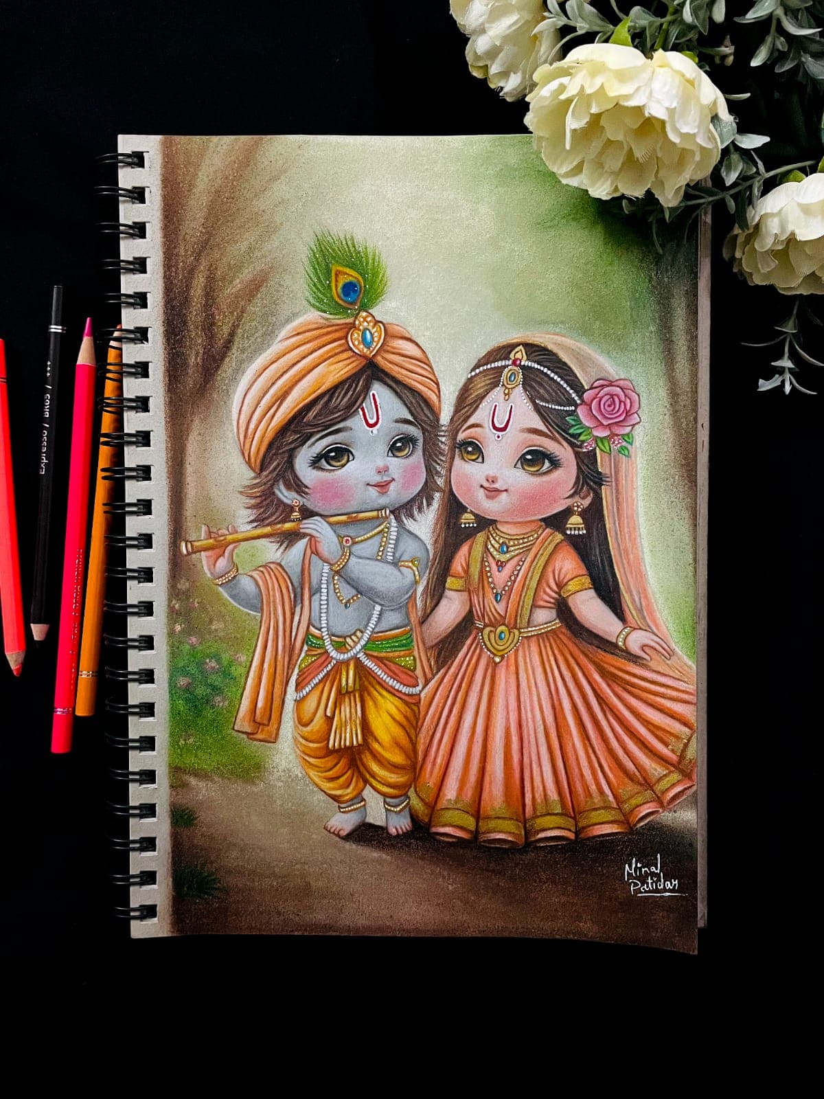 Color Pencil Radha Krishna Love by Minal's Art Studio