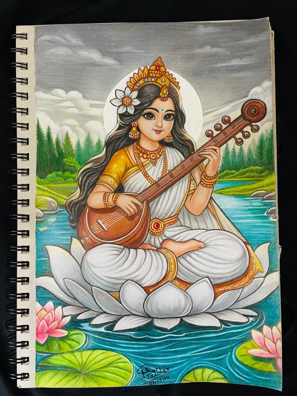 Sarasvati Maa Sketch in Color Pencil - view 1