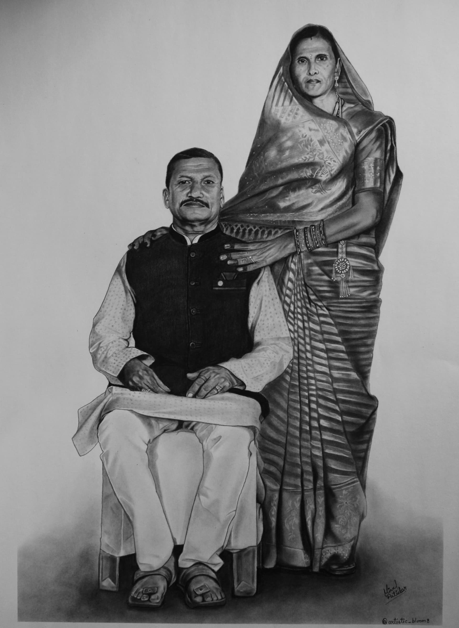 Parents Portrait in Pencil Charcoal - view 1