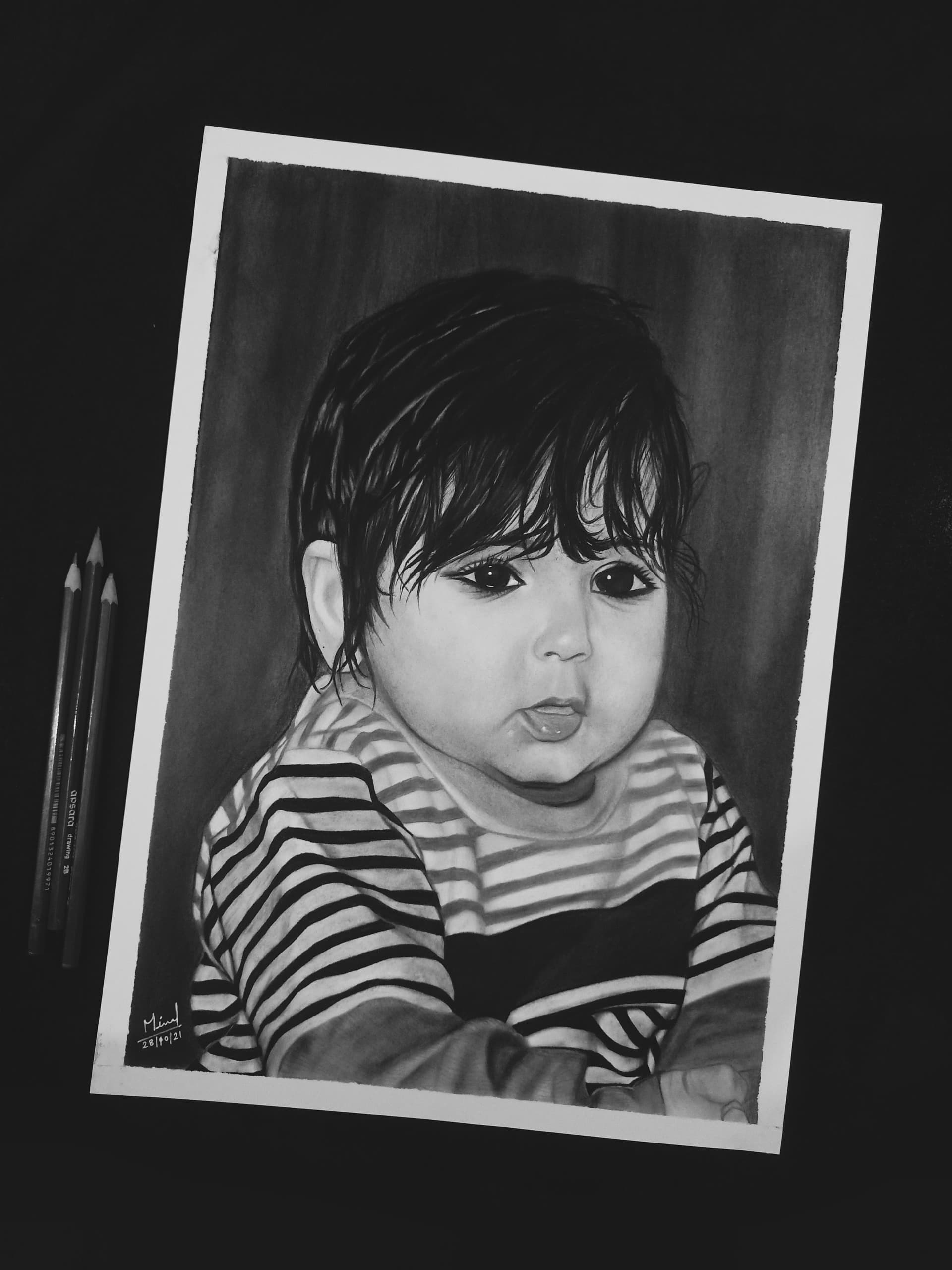 Baby Boy Sketch in Charcoal Pencil - view 1