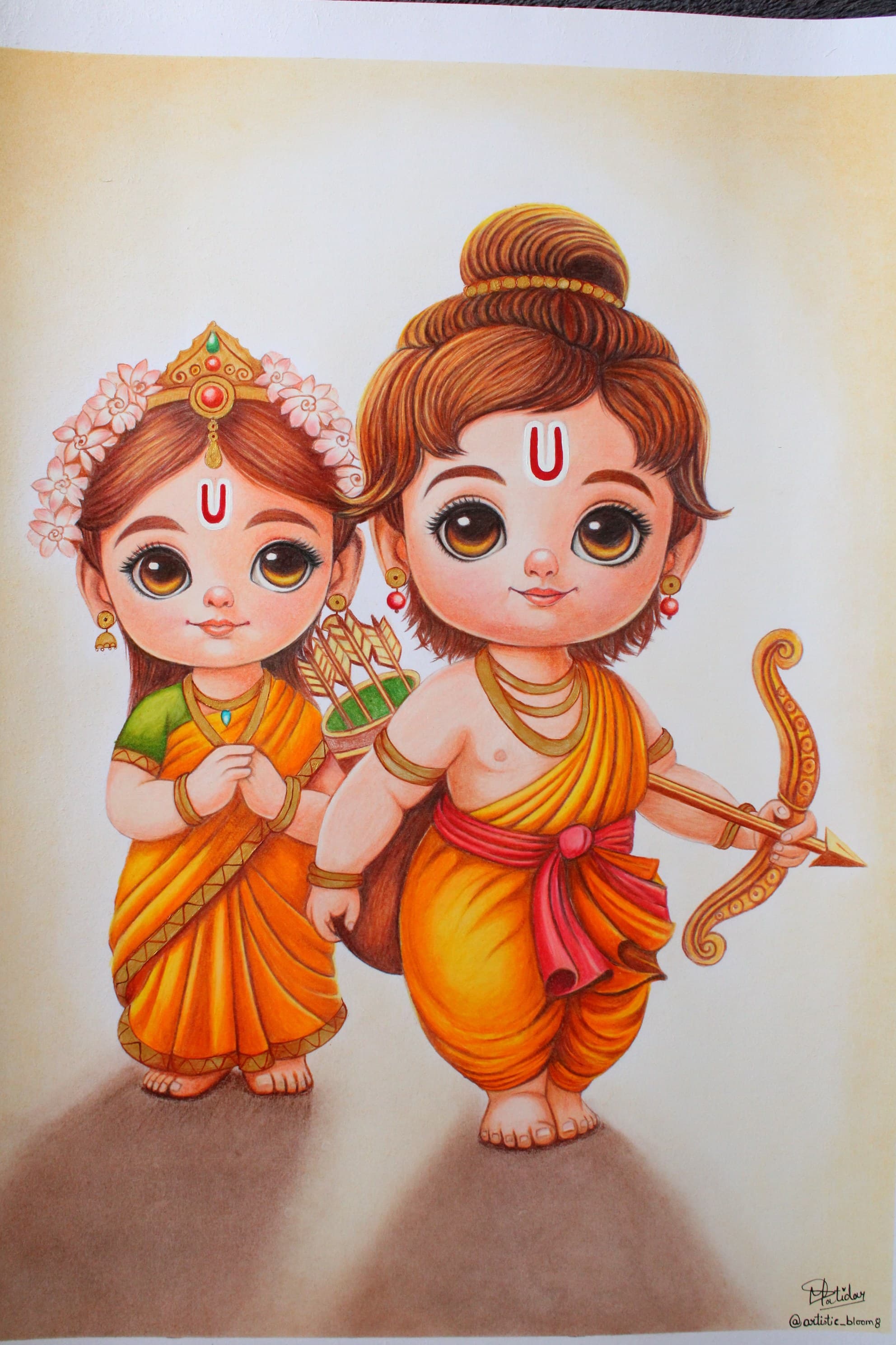 Color Pencil Ram Sita Colored Portrait by Minal's Art Studio